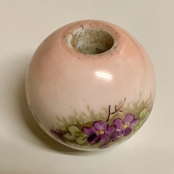 Early Mid Century Floral Bow Hand Painted Porcelain Cane Topper Ball Handle - Picture 9 of 16